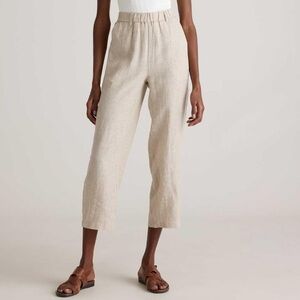 Quince Natural Beige Cropped Elastic-Waist Linen Pants